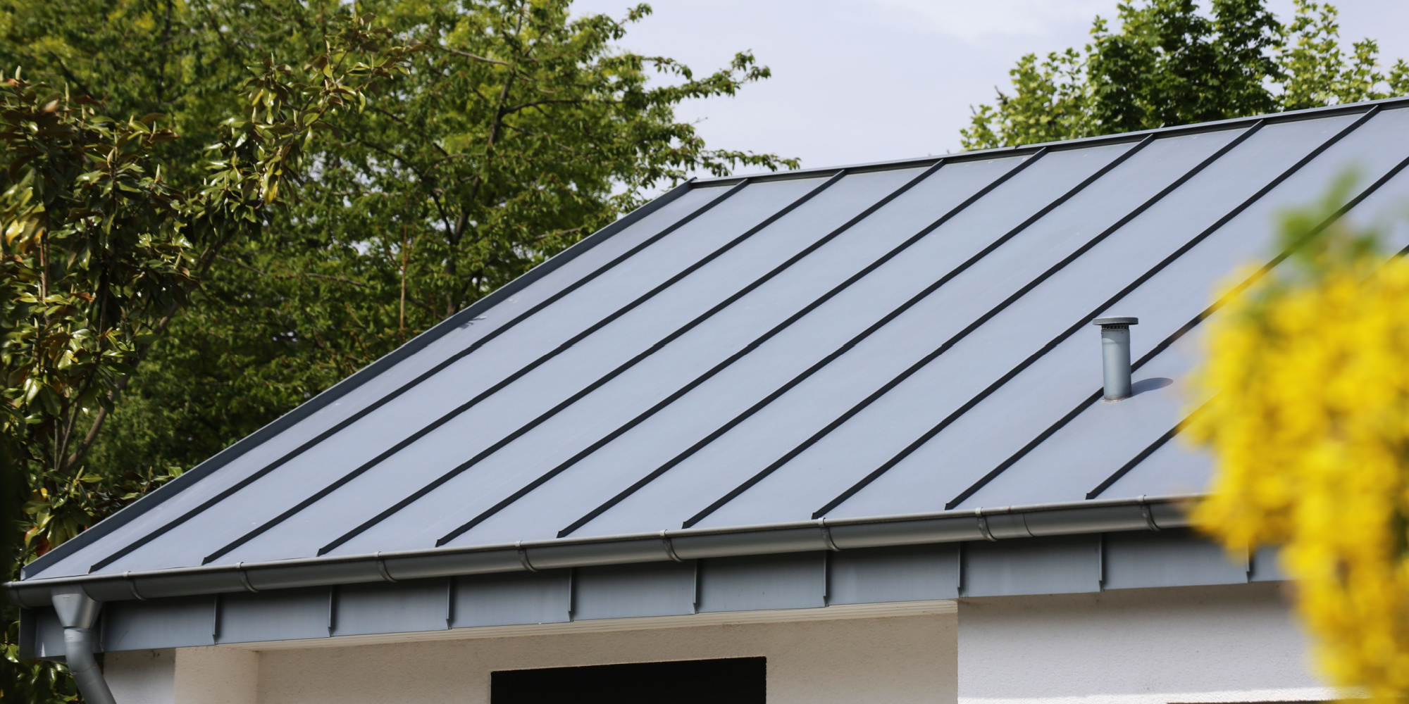 Close up of metal roof on residential home